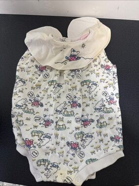 Cream Bunny-Print Baby One-Piece Romper Y2K